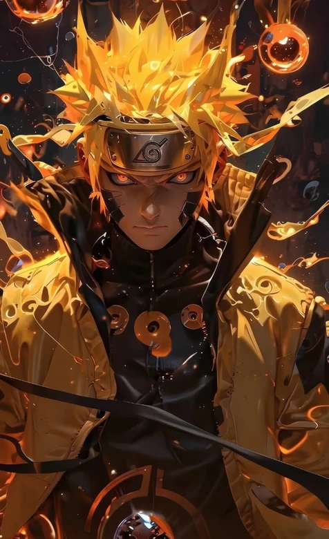 火影忍者漩涡鸣人九尾模式高清插画 -AIGC