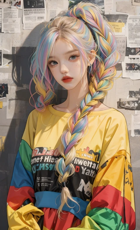 彩色麻花辫AI少女潮流穿搭-AIGC