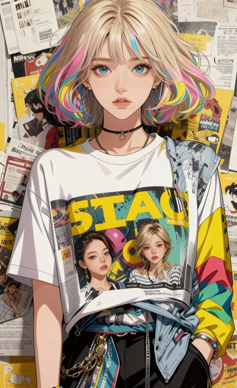 金发彩尾少女 海报墙二次元潮流插画-AIGC