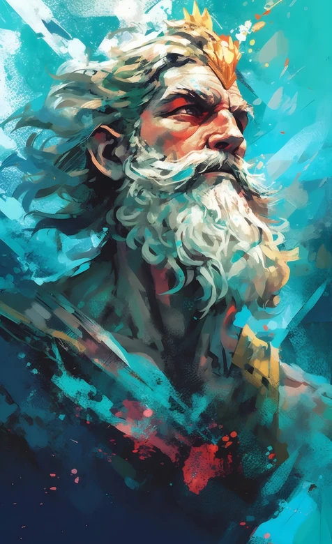 神话海神波塞冬油画风肖像插画