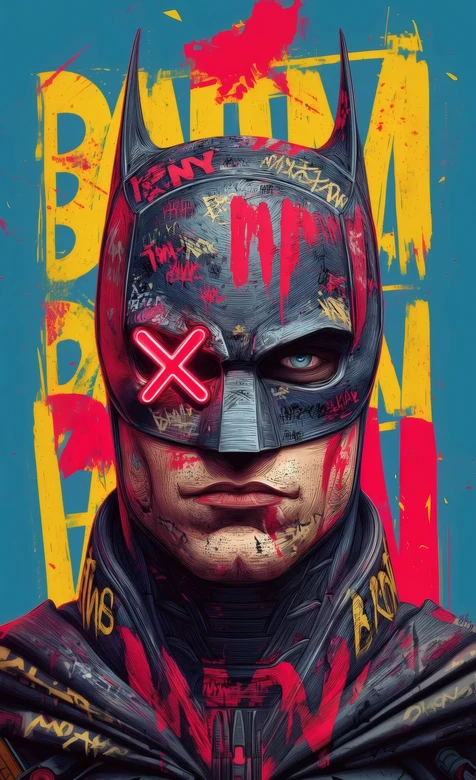 蝙蝠侠面罩涂鸦红色叉暗黑街头插画