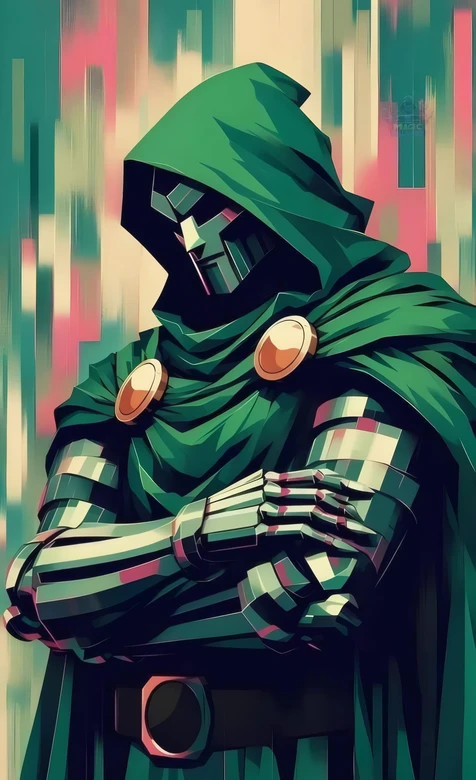 绿袍金属甲神秘法师漫威超级英雄“毁灭博士” 奇幻风格高清插画