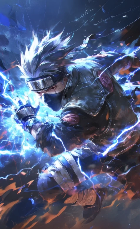 旗木卡卡西雷切战斗《火影忍者》插画-疑似AIGC修改