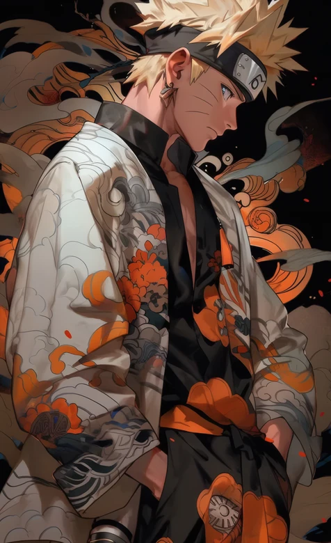 火影忍者漩涡鸣人和风服饰插画