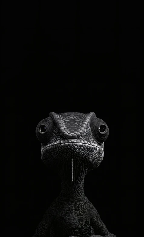 黑底萌态3D蜥蜴 拟人圆眼卡通形象