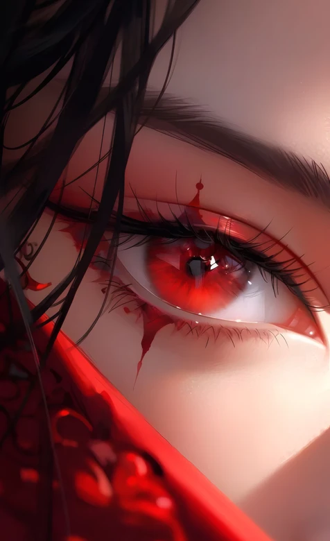 红色眼眸暗黑系动漫角色特写-疑似AIGC修改