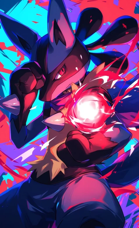 宝可梦路卡利欧霓虹动感战斗插画