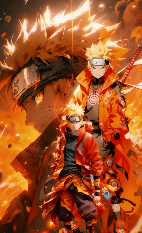 火影忍者鸣人火焰主题热血动漫插画-AIGC