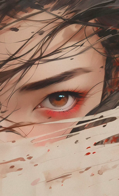 古风女子眼眸特写 水墨风艺术人像-疑似AIGC创作