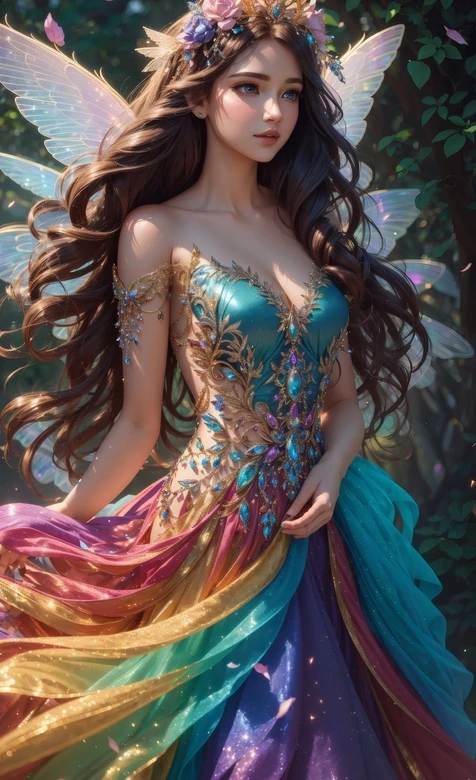 森林精灵彩裙蝶翼奇幻插画