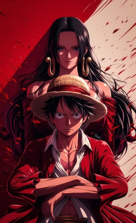 海贼王路飞与女帝汉库克并肩立绘