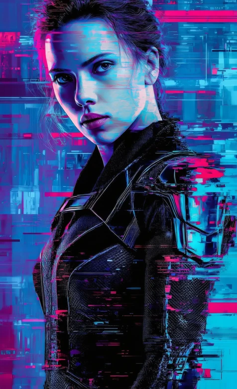 黑寡妇赛博朋克风格漫威电影高清故障艺术壁纸