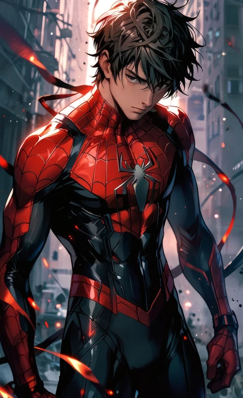 漫威蜘蛛侠红色战衣城市背景帅气超高清竖屏无水印