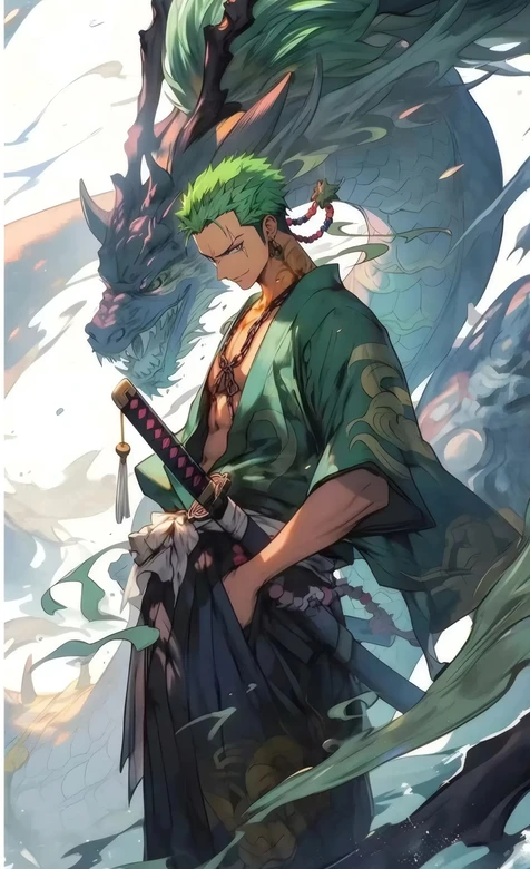 海贼王 罗罗诺亚·索隆 和风龙纹插画