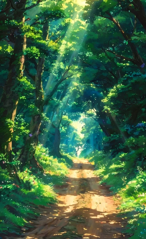 日系光影森林小路治愈系风景-疑似AIGC创作