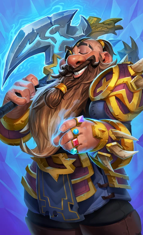 蓝底魔幻矮人战士金色铠甲持斧形象 热门游戏角色