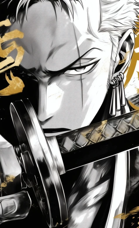 海贼王索隆黑白金纹武士刀壁纸 热血漫风