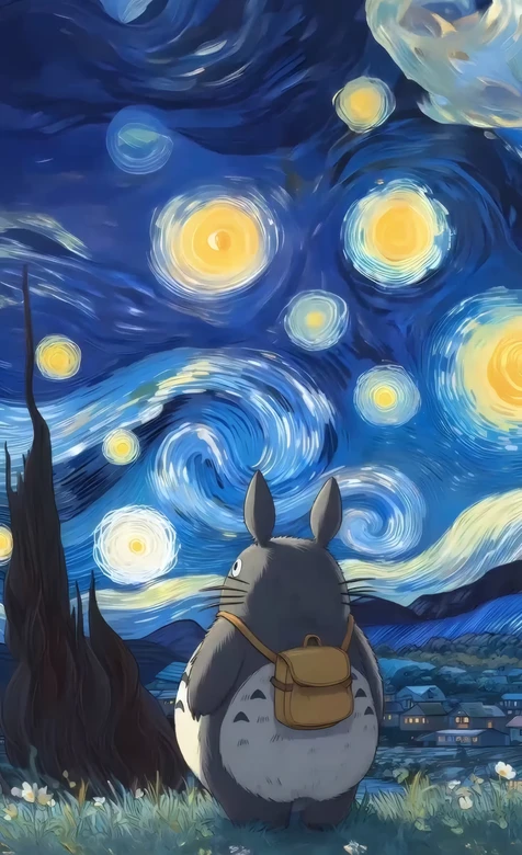 龙猫 梵高星空风 宫崎骏动画治愈背景