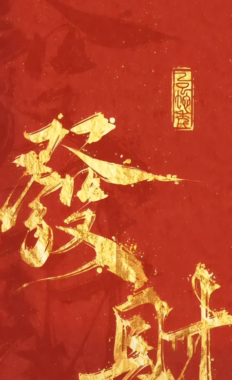 金色发财书法红底国风招财新年壁纸