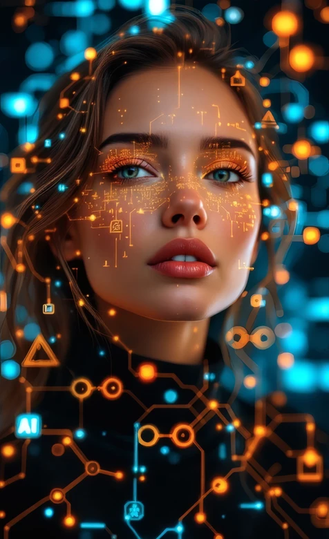 科技赛博朋克人物 未来电路元素潮流壁纸