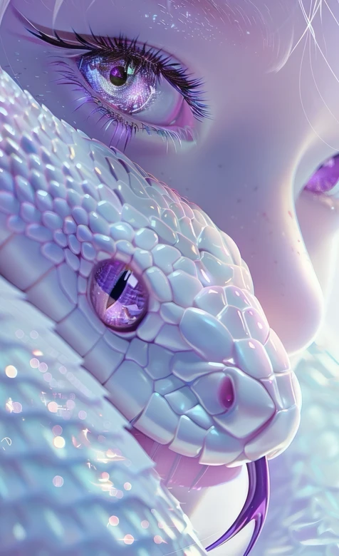 白发紫眼少女伴白鳞紫眼蛇 梦幻AI壁纸