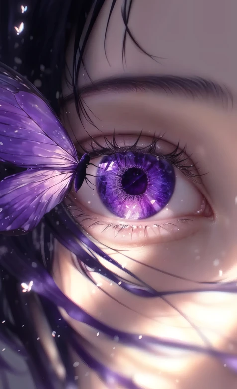 二次元紫眸蝴蝶少女壁纸 梦幻唯美风