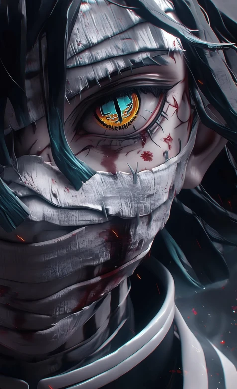 鬼灭之刃风格 绷带血纹机械眼角色 暗黑壁纸