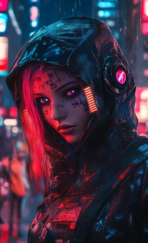 赛博朋克少女雨夜都市霓虹壁纸 赛博朋克风