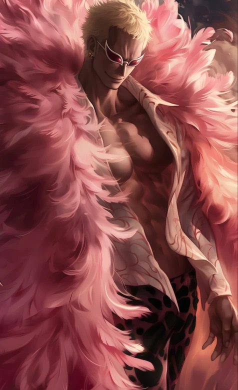 海贼王明哥粉色羽毛披风壁纸 热血漫角色壁纸