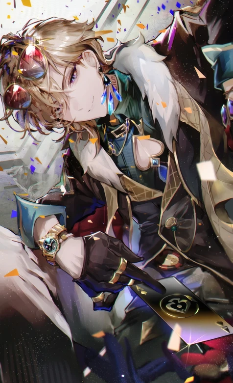金发贵族风动漫角色 华丽服饰炫彩碎片壁纸