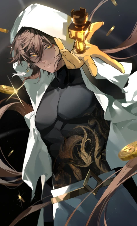 龙纹纹身帅气《原神》中的角色钟离 持金器金币环绕 二次元壁纸