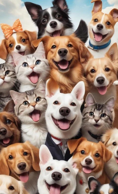 AI生成萌宠大集合 可爱猫狗欢乐合影壁纸
