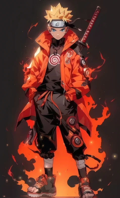 火影忍者漩涡鸣人火焰太刀潮服热血壁纸