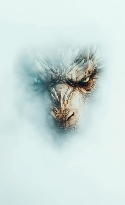 迷雾冷峻冰龙首 奇幻双色眼壁纸