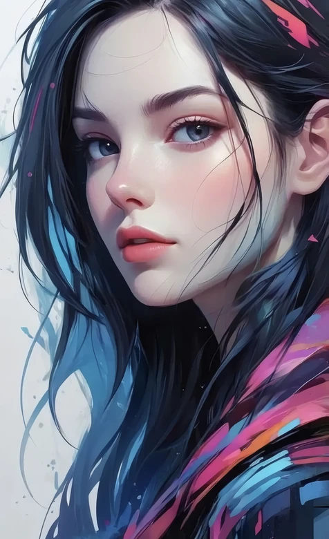 梦幻炫彩长发少女 二次元色彩流动壁纸