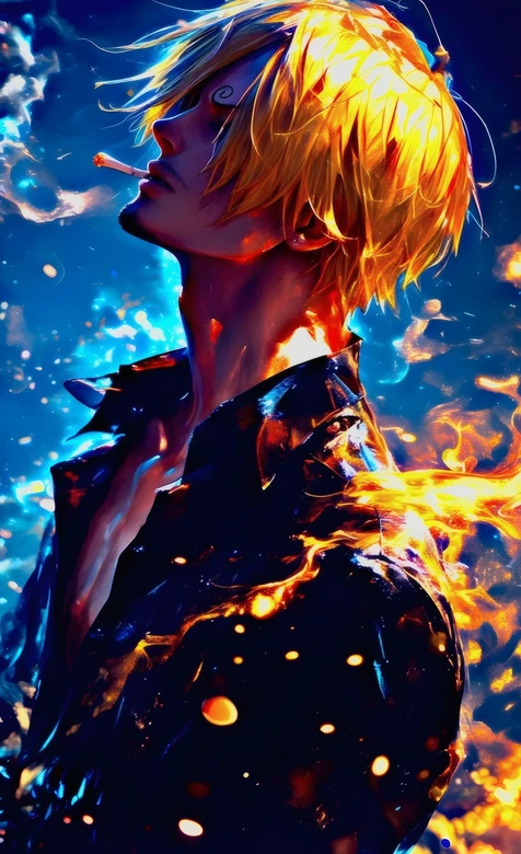 海贼王山治火焰特效AI壁纸 热血动漫角色壁纸