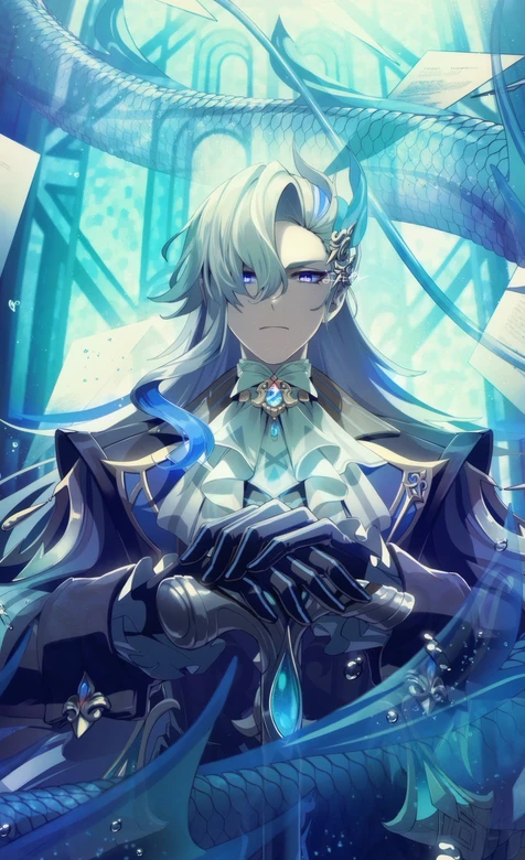 原神那维莱特水龙主题壁纸 二次元蓝调龙系角色