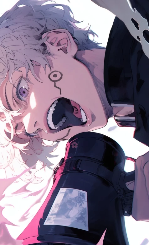 咒术回战同人银发紫眸角色机械臂张狂表情壁纸