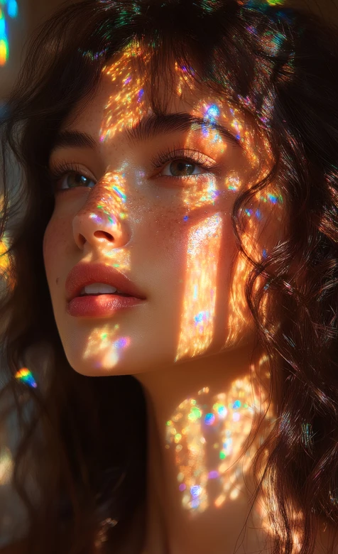 梦幻光斑卷发女生 氛围感光影艺术壁纸