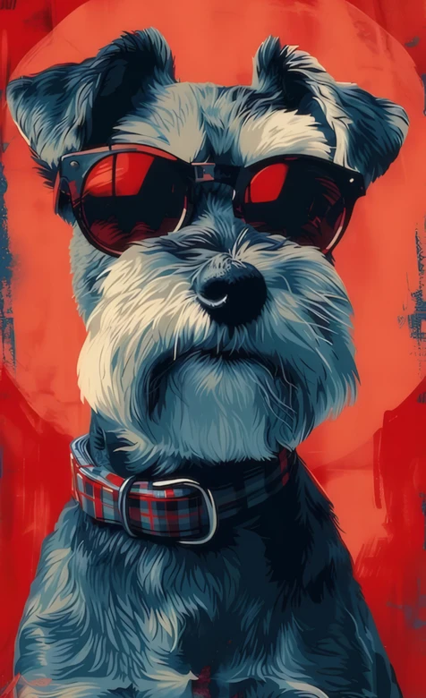 潮范雪纳瑞・复古墨镜酷犬 艺术风高清壁纸