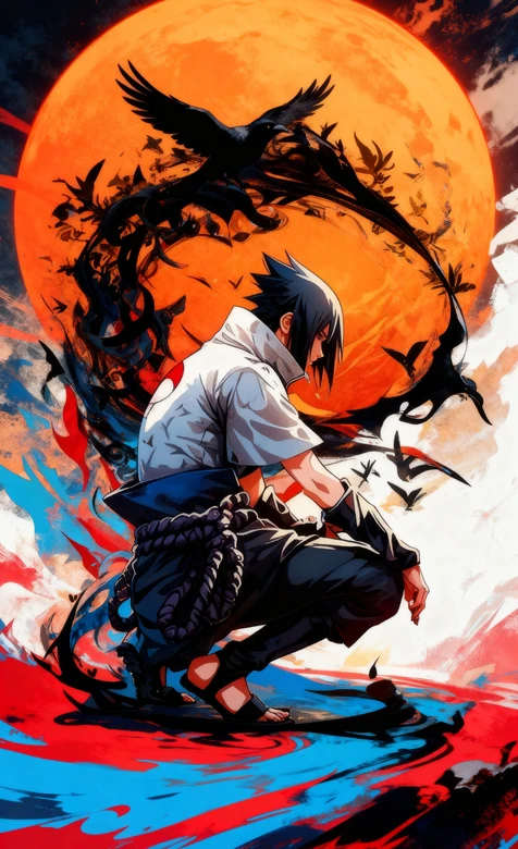 火影忍者宇智波佐助血月乌鸦酷炫壁纸