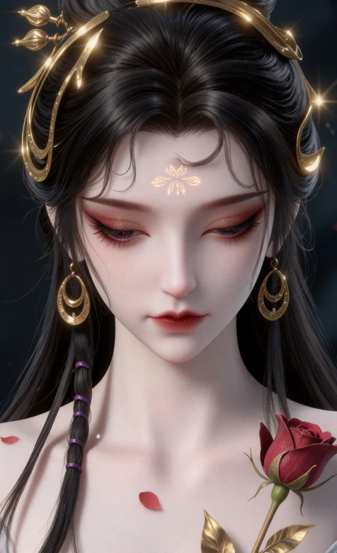 《完美世界》火灵儿·金色发饰红玫瑰 古风美女壁纸