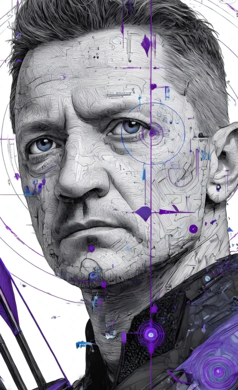 漫威鹰眼科技线稿风壁纸 紫色机械感复仇者联盟壁纸