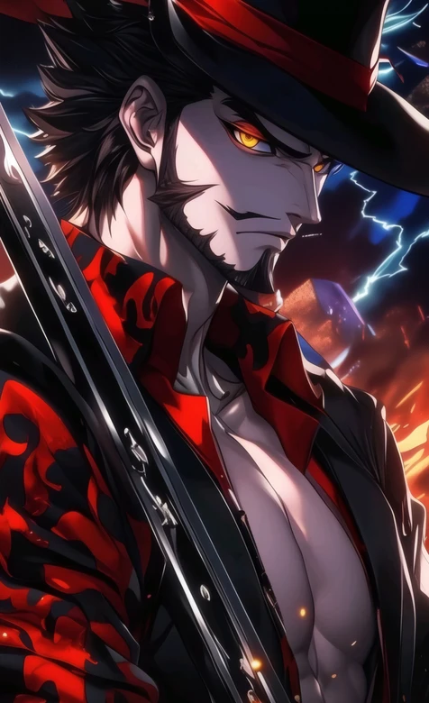 海贼王鹰眼米霍克红黑装双刀热血壁纸