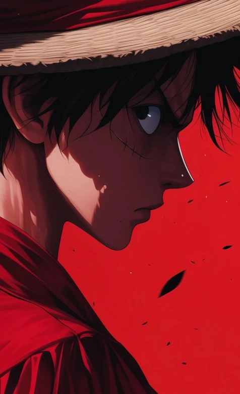 海贼王路飞草帽热血侧颜红色系高清壁纸