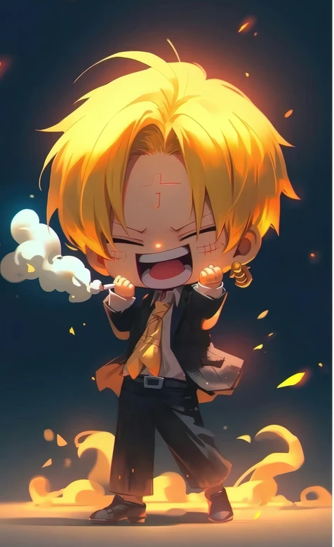 海贼王Q版山治火焰特效壁纸 热血动漫角色