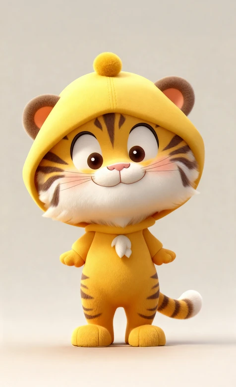 萌系卡通小老虎黄色连帽装可爱壁纸 萌虎壁纸