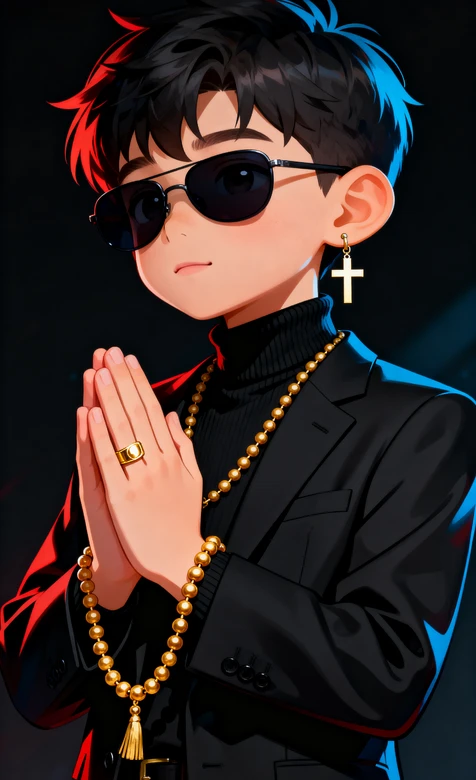 潮酷卡通男孩黑西装金饰祈祷壁纸 时尚角色