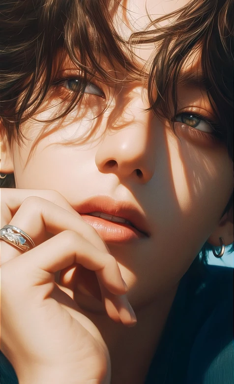 韩系氛围感帅哥 光影质感壁纸 精致耳饰戒指