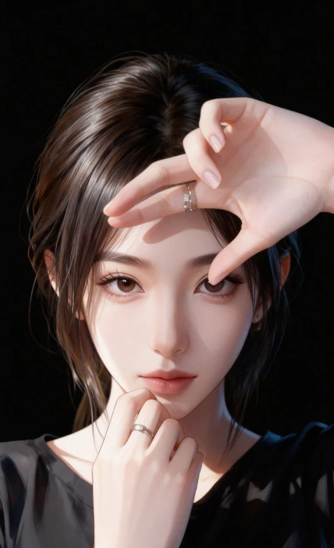 精致黑发女生优雅姿态壁纸 氛围感美女戒指穿搭壁纸